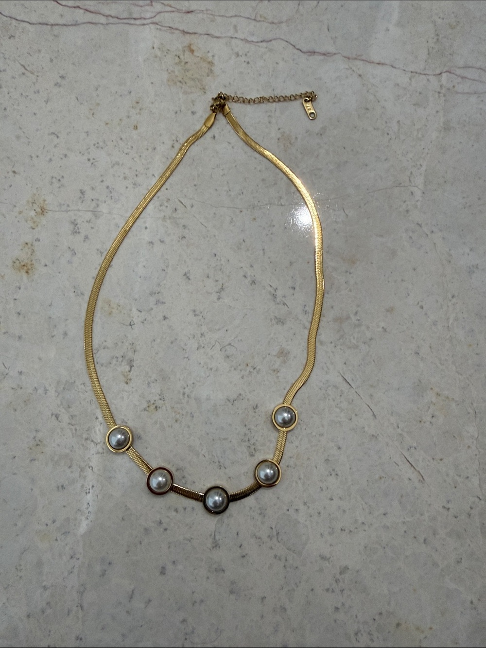 Gold Pearl Station Necklace - Elegant Women's Jewelry